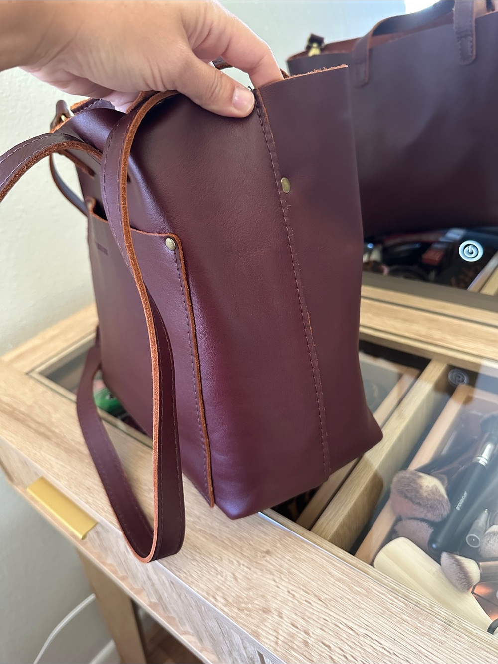 Portland Leather Deep Burgundy Shoulder Tote used maybe 5 times lol - Picture 3 of 6